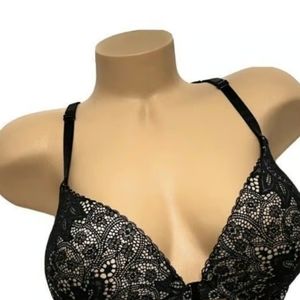 VICTORIA'S SECRET 32DD Very Sexy Chantilly Push Up Front-Close Bra Black Lace